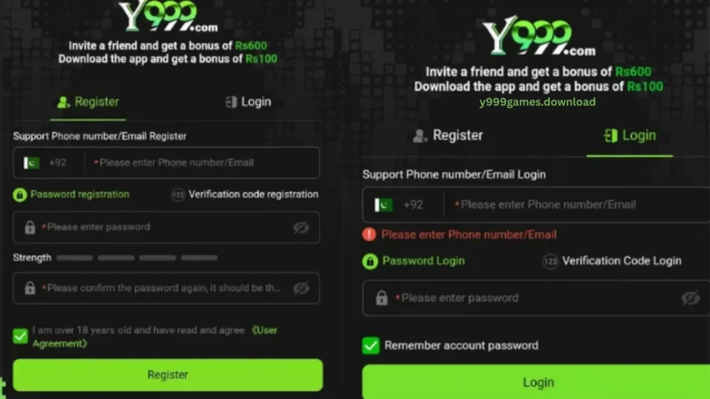 Register on Y999 Game